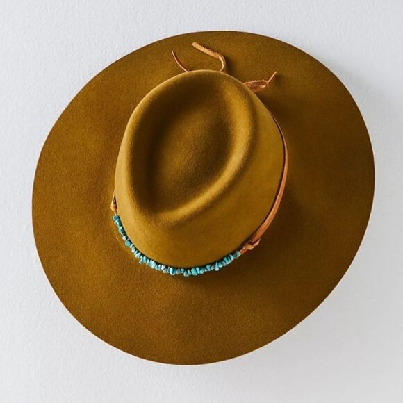 New Free People Montana Turquoise Wrap Felt Hat M - Picture 11 of 11